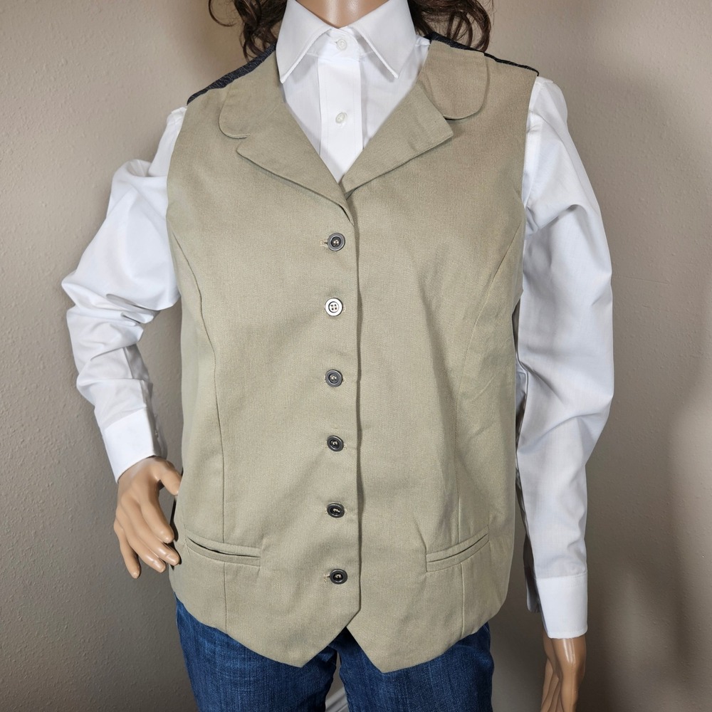 Scully Women's Western Button Front Waist Coat Tan Grey Two Tone Made USA Large